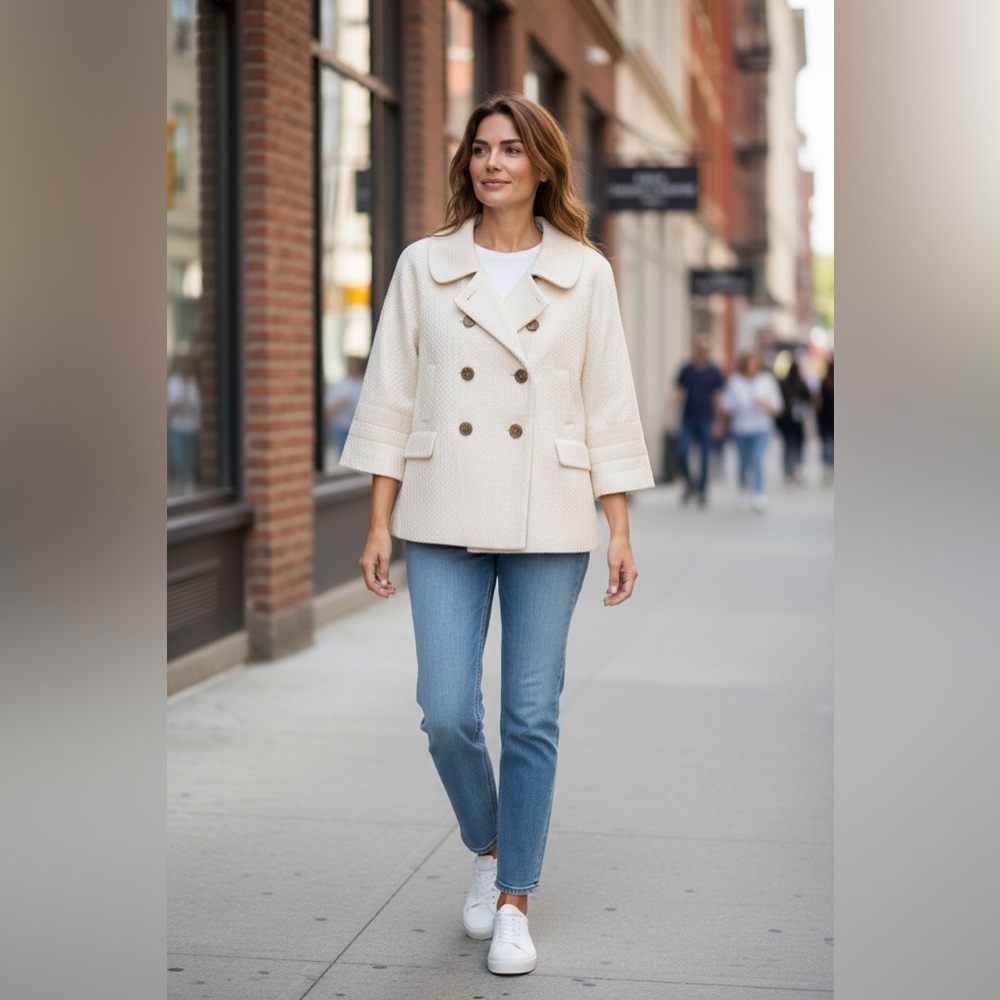 Lilly Pulitzer Cream Textured Pea Coat, 3/4 sleeves , size 2